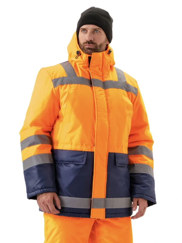 Костюм зимний "СКАНДИН-ДОРОЖНЫЙ" куртка/полукомб. цвет: оранжевый/т.синий