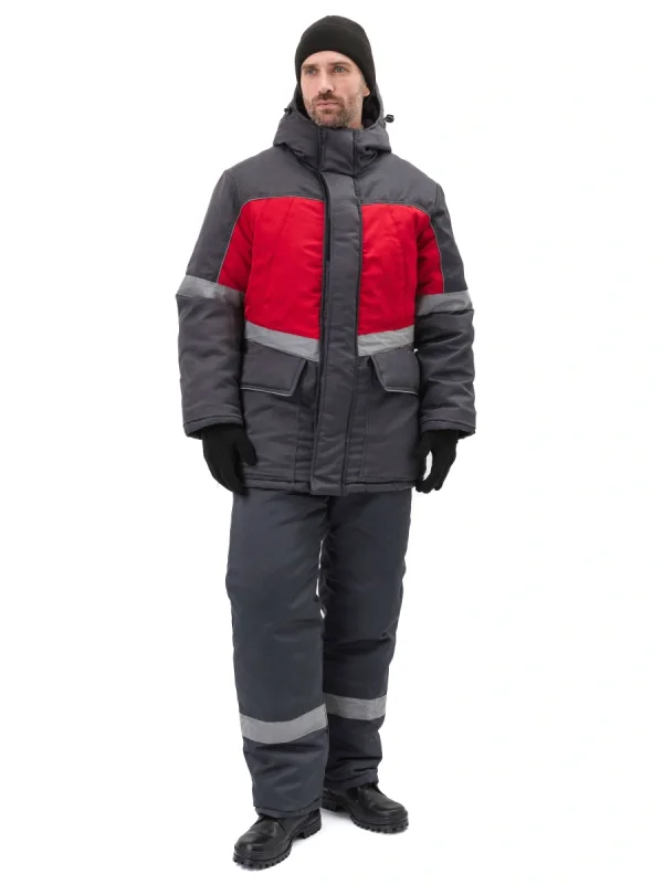 Костюм зимний "ВЕКТОР-УЛЬТРА" куртка/полукомб, цвет: т.серый/красный