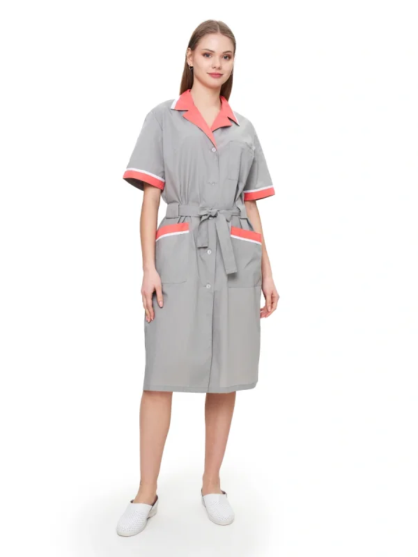 Халат женский "Прибой" цвет св.серый/коралловый/белый СКИДКА 20%