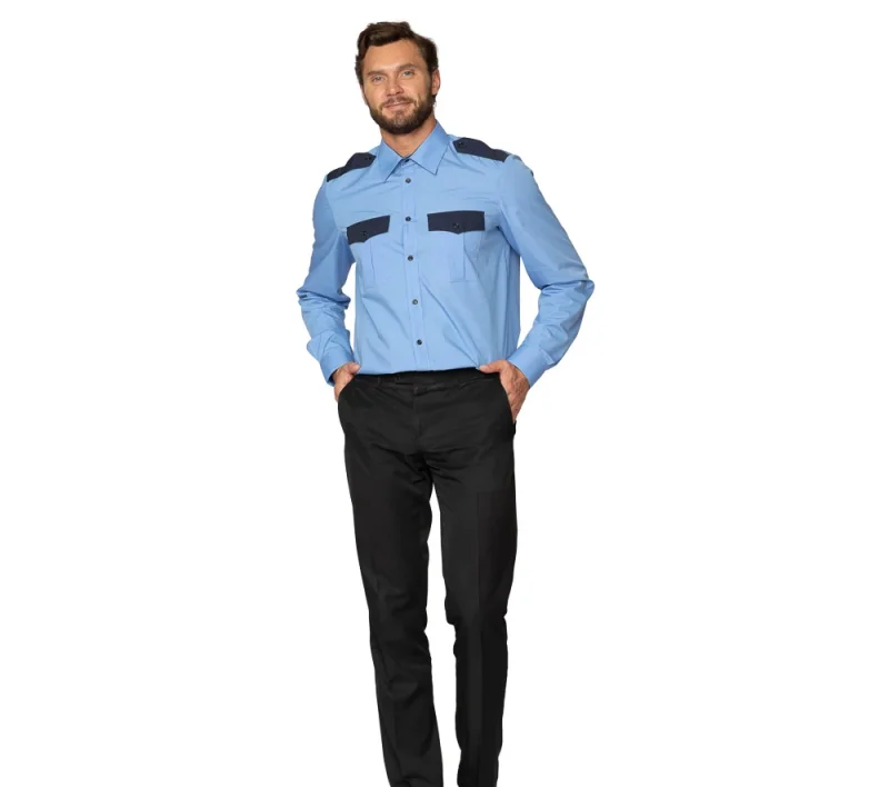 Рубашка охранника с длинными рукавами голубая/тёмно-синяя