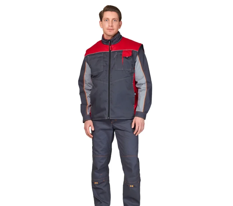 Жилет универсальный утеплённый "Бренд" тёмно-серый/красный